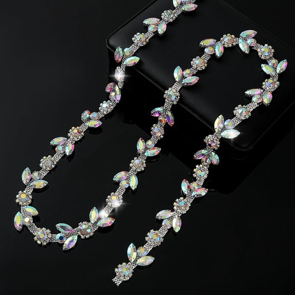 XmhyTop-A 1 Yard Rhinestone Chain Trim Sparkling Sewing Rhinestone Accessories for Clothing Decoration,Wedding Craft Embellishment,Style A,Silvery AB