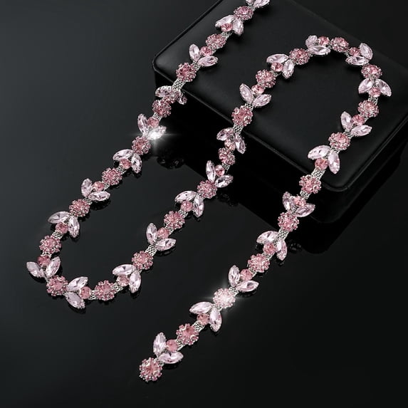 XmhyTop-A 1 Yard Rhinestone Chain Trim Sparkling Sewing Rhinestone Accessories for Clothing Decoration,Wedding Craft Embellishment,Style B,Pink