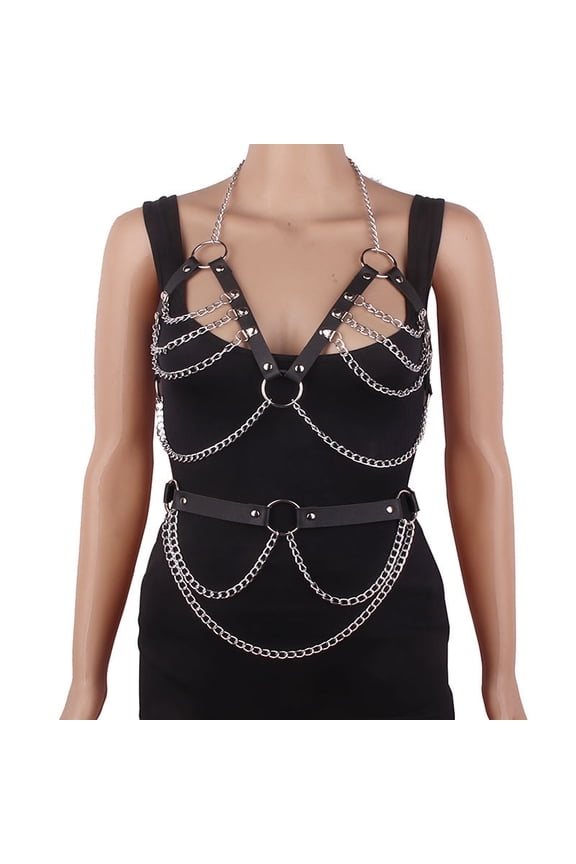 -A 1 set Punk Leather Body Chain for Rave Festival,Club Party Wear,Chest chain+waist chain,L07