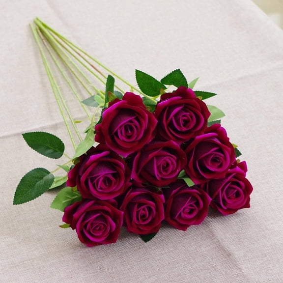 XmhyTop-A 10-Pack Long Stem Artificial Roses, Silk Flowers for Wedding Decor, Fake Roses for Home Bathroom Kitchen Decor and DIY Centerpieces,Purple