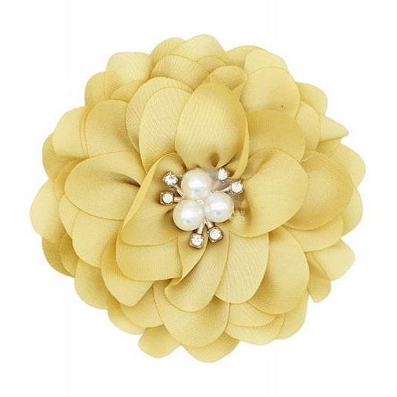 XmhyTop-A 10 Pcs Satin Fabric Flowers Diamond Pearl Fabric Flowers for DIY Shoes Hats Clothing Accessories Crafts Sewing Hair Clips Dresses-Light Yellow