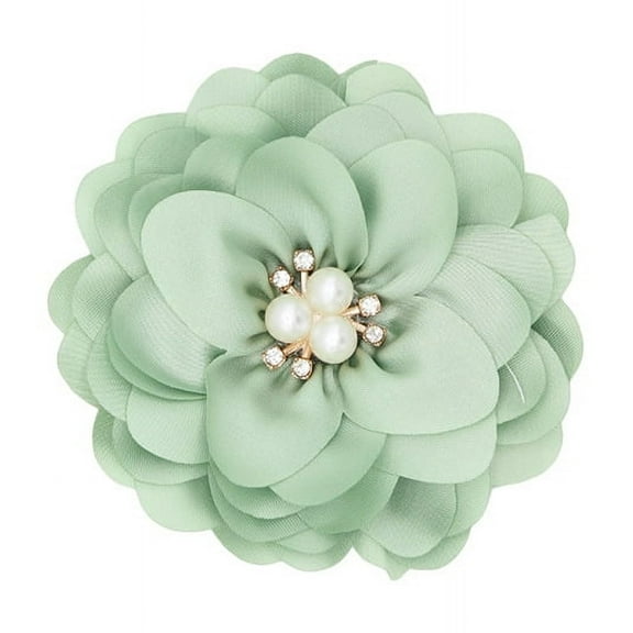 XmhyTop-A 10 Pcs Satin Fabric Flowers Diamond Pearl Fabric Flowers for DIY Shoes Hats Clothing Accessories Crafts Sewing Hair Clips Dresses-Green