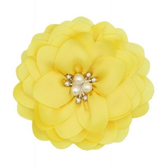 XmhyTop-A 10 Pcs Satin Fabric Flowers Diamond Pearl Fabric Flowers for DIY Shoes Hats Clothing Accessories Crafts Sewing Hair Clips Dresses-Yellow