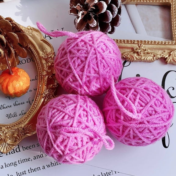 XmhyTop-A 10 Pieces Handmade Yarn Balls Yarn Craft Supplies for Christmas Yarn Decor, DIY Crochet Farmhouse Style Home Ornaments, Soft Polyester Yarn,Dark Pink