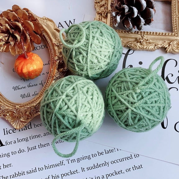 XmhyTop-A 10 Pieces Handmade Yarn Balls Yarn Craft Supplies for Christmas Yarn Decor, DIY Crochet Farmhouse Style Home Ornaments, Soft Polyester Yarn,Green A