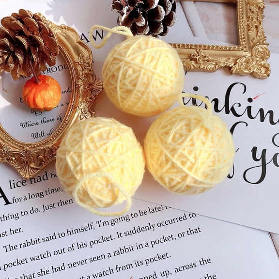 XmhyTop-A 10 Pieces Handmade Yarn Balls Yarn Craft Supplies for Christmas Yarn Decor, DIY Crochet Farmhouse Style Home Ornaments, Soft Polyester Yarn,Light Yellow