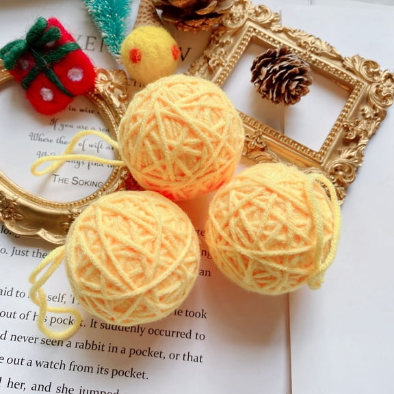 XmhyTop-A 10 Pieces Handmade Yarn Balls Yarn Craft Supplies for Christmas Yarn Decor, DIY Crochet Farmhouse Style Home Ornaments, Soft Polyester Yarn,Yellow