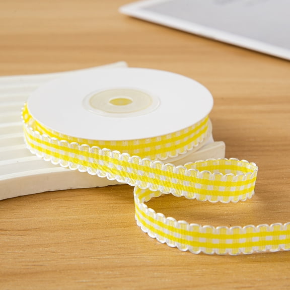 XmhyTop-A 10 Yards Checked Ribbon1cm Wide Wavy Edge Plaid Ribbon for Gift Wrapping, Hair Accessories Bouquet Decor,Yellow
