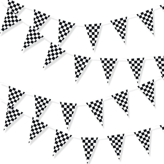 XmhyTop-A 100-Foot Black and White Plastic Checkered Racing Finish Line Flag String, for Birthday and Festival Decoration