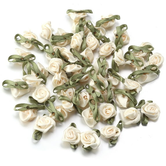 XmhyTop-A 100 Pcs Mini Satin Roses Artificial Ribbon Roses for Wedding Decor, DIY Crafts, Scrapbooking Gift Toppers Small Satin Bows, Decorative Red Roses Floral Craft Supplies,Beige