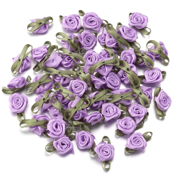 XmhyTop-A 100 Pcs Mini Satin Roses Artificial Ribbon Roses for Wedding Decor, DIY Crafts, Scrapbooking Gift Toppers Small Satin Bows, Decorative Red Roses Floral Craft Supplies,Purple