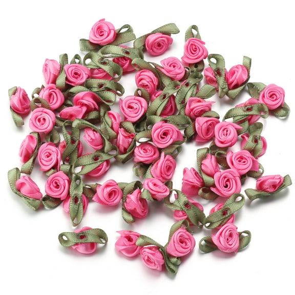 XmhyTop-A 100 Pcs Mini Satin Roses Artificial Ribbon Roses for Wedding Decor, DIY Crafts, Scrapbooking Gift Toppers Small Satin Bows, Decorative Red Roses Floral Craft Supplies,Dark Pink