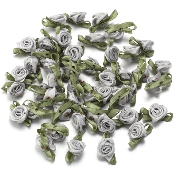 XmhyTop-A 100 Pcs Mini Satin Roses Artificial Ribbon Roses for Wedding Decor, DIY Crafts, Scrapbooking Gift Toppers Small Satin Bows, Decorative Red Roses Floral Craft Supplies,Grey
