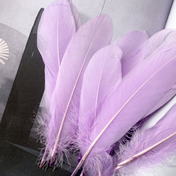 XmhyTop-A 100 Pieces Feathers Lightweight & Flexible, Perfect for Elegant Home Decor, Handmade Greeting Cards & Boho Accessories-Light Purple