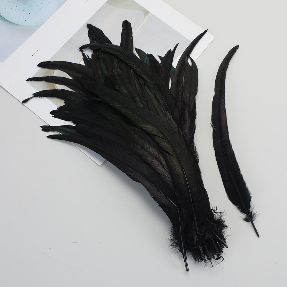 XmhyTop-A 100pcs Rooster Tail Feathers 30-35cm for DIY Crafts, Costume Performance Decorations,Craft Feathers,Black
