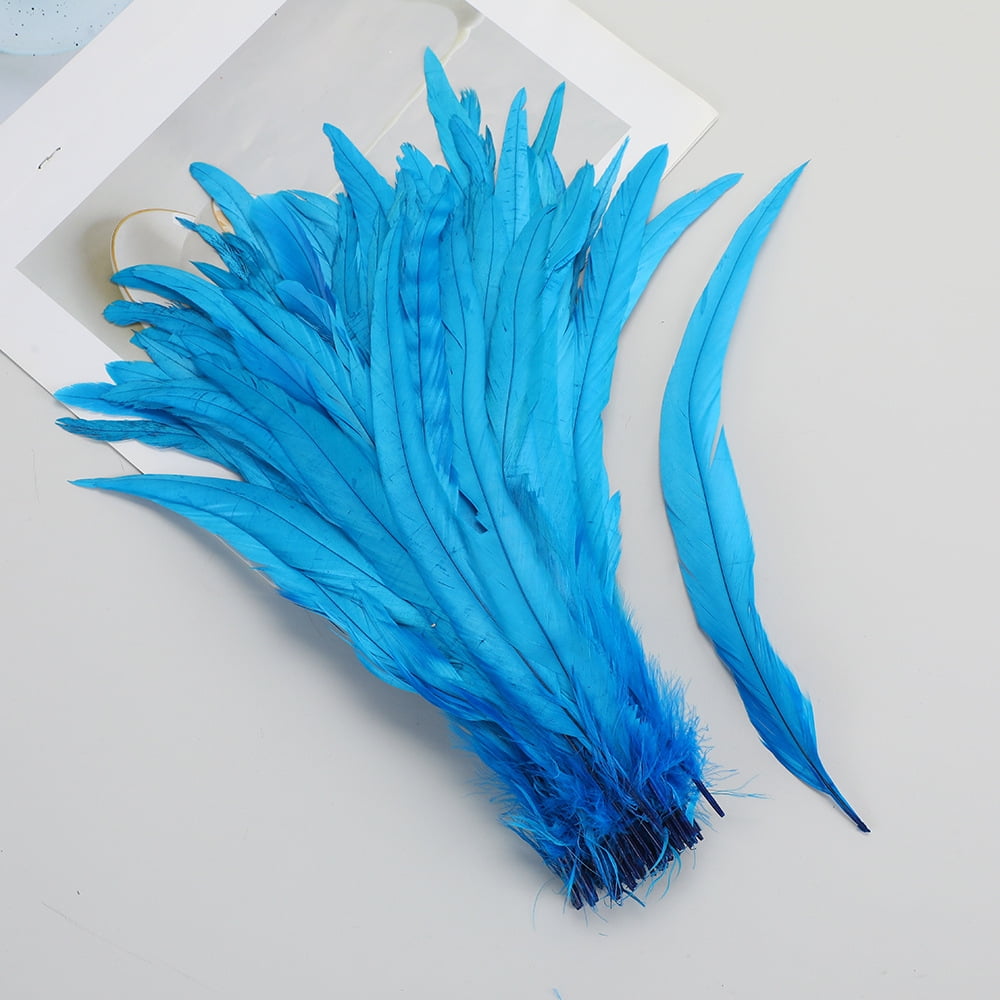 XmhyTop-A 100pcs Rooster Tail Feathers 30-35cm for DIY Crafts, Costume Performance Decorations,Craft Feathers,Blue