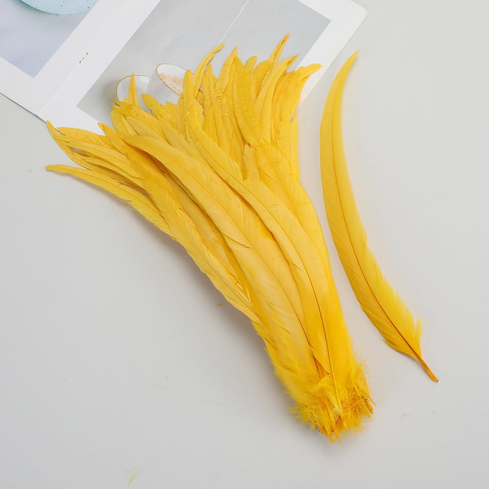 XmhyTop-A 100pcs Rooster Tail Feathers 30-35cm for DIY Crafts, Costume Performance Decorations,Craft Feathers,Gold Yellow
