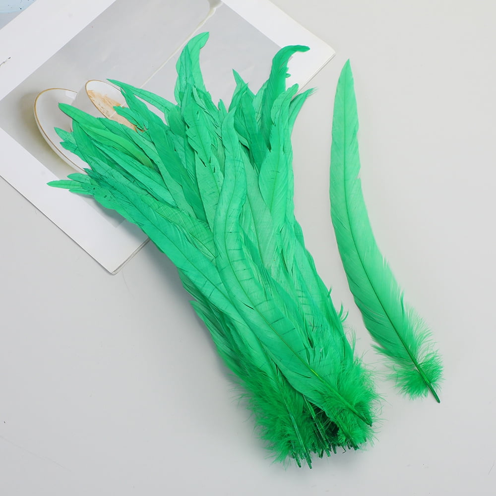 XmhyTop-A 100pcs Rooster Tail Feathers 30-35cm for DIY Crafts, Costume Performance Decorations,Craft Feathers,Green