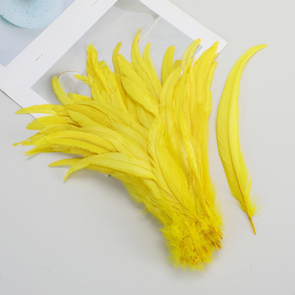 XmhyTop-A 100pcs Rooster Tail Feathers 30-35cm for DIY Crafts, Costume Performance Decorations,Craft Feathers,Yellow