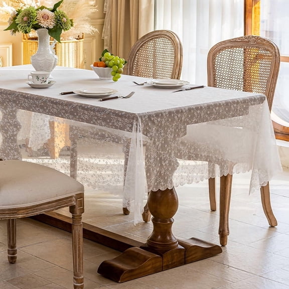 XmhyTop-A 100x140cm Vintage Boho Lace Rustic Wedding Tablecloth, Decorative Party Table Runner,White