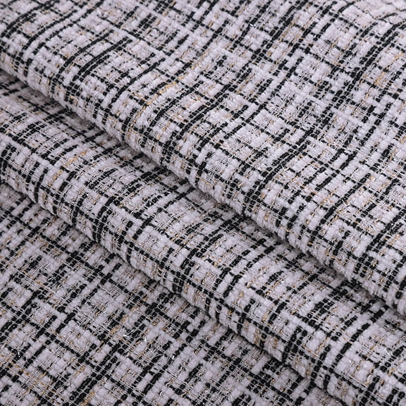 XmhyTop-A 100x148cm Tweed Fabric Heavy Duty Coarse Plaid Woven Fabric for DIY Sewing, Jackets, Skirts Quilting Projects,1 Piece,Black