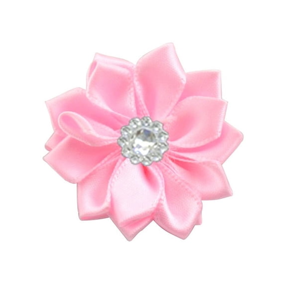 XmhyTop-A 10PCS Satin Ribbon Flowers for Crafts Fabric Flowers Daisy Flowers with Rhinestones Satin Ribbon for Ornament Appliques DIY Wedding,Pink