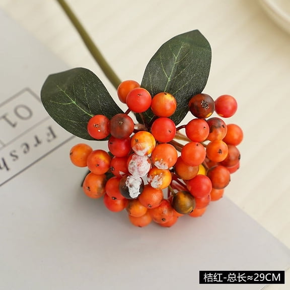 XmhyTop-A 11.4 Inches 10Pcs Christmas Berries for Crafts Fall Holly Artificial Burgundy Berries Branches Chritmas Tree Decorations Holiday Wedding DIY Wreath Autumn Home Decor (Orangered)