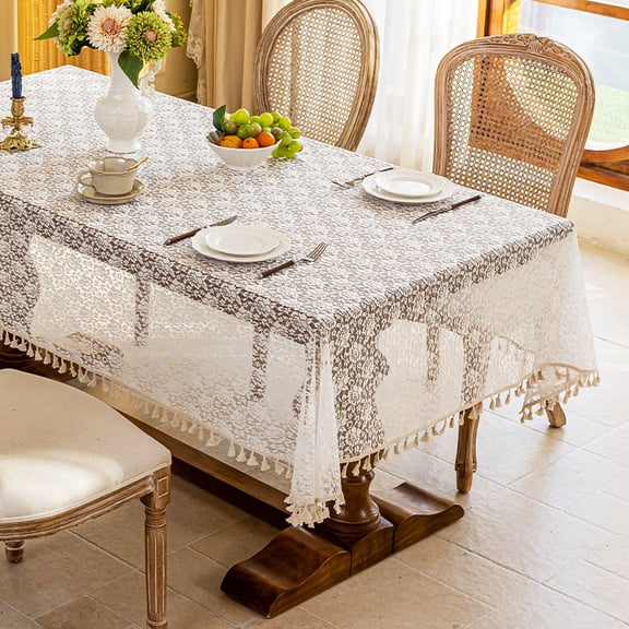 XmhyTop-A 140*180cm White Lace Tablecloth Elegant Wedding Party Table Cover, Reception Tablecloth for Home Decor Events,Style D