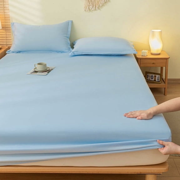 XmhyTop-A 150x200cm All Season Fitted Sheet Soft Polyester Bedspread Coverlet,Mattress Protector,Light Blue