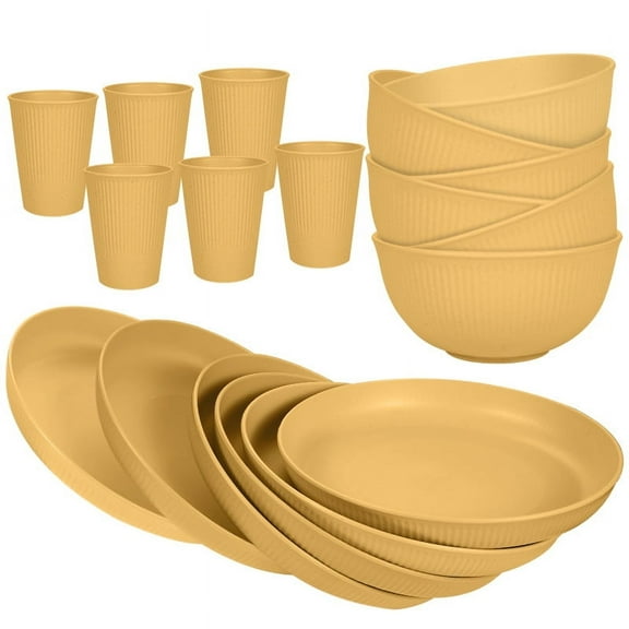 XmhyTop-A 18-Piece Dinner Plate Set - Dinnerware Sets for Family Meals, Kitchen Dishes Set with Wheat Straw Material, Service for 6,Yellow
