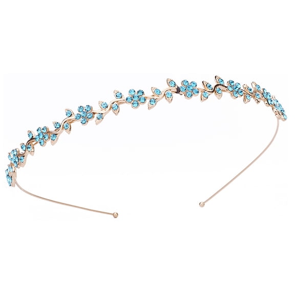 XmhyTop-A 1PC Bridal Headband Gold Blue Elegant Rhinestone Wedding Birthday Hair Accessory for Brides