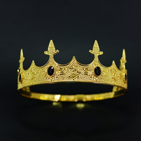 XmhyTop-A 1Pc Crown Adjustable Royal Headband with Rhinestones for Birthday Party Costume Events-Gold Black