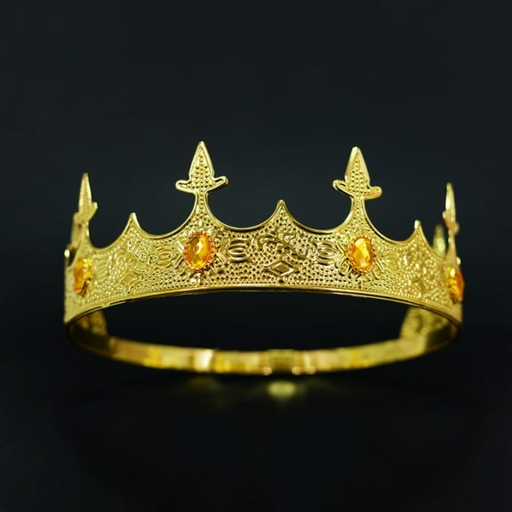 XmhyTop-A 1Pc Crown Adjustable Royal Headband with Rhinestones for Birthday Party Costume Events-Gold Yellow