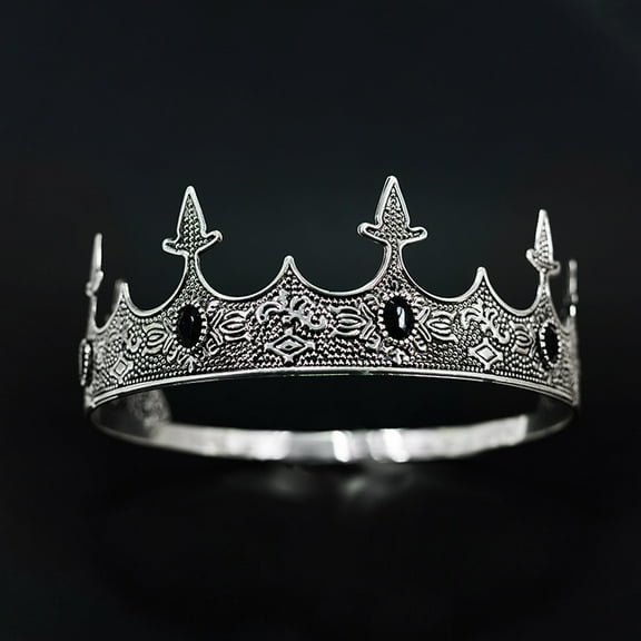 XmhyTop-A 1Pc Crown Adjustable Royal Headband with Rhinestones for Birthday Party Costume Events-Silver Black