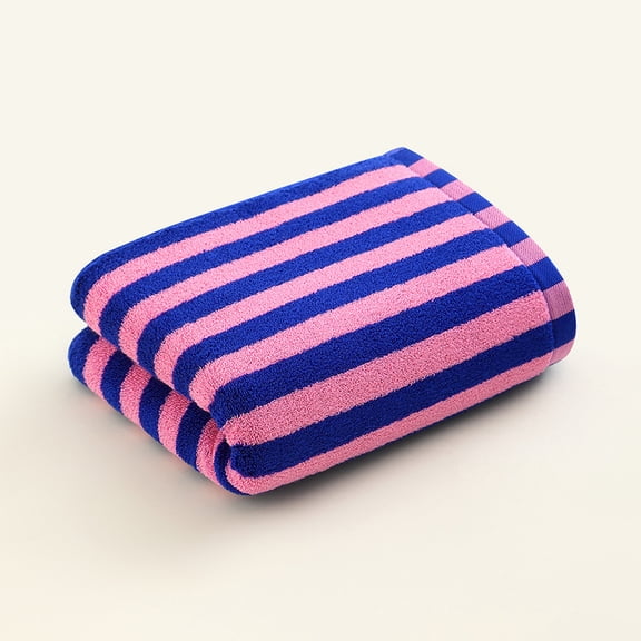 XmhyTop-A 2-Pack 40x90cm Ultra Soft Hand Towels, Two-Tone Striped Absorbent Cotton Towels for Bathroom Kitchen, Decorative Home Decor Towel,Pink+Dark Blue