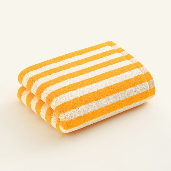 XmhyTop-A 2-Pack 40x90cm Ultra Soft Hand Towels, Two-Tone Striped Absorbent Cotton Towels for Bathroom Kitchen, Decorative Home Decor Towel,Yellow+White