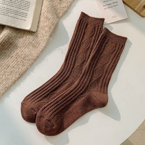 XmhyTop-A 2 Pairs Brown Wool Hiking Socks for Work & Winter