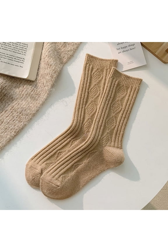 -A 2 Pairs Khaki Wool Hiking Socks for Work Winter