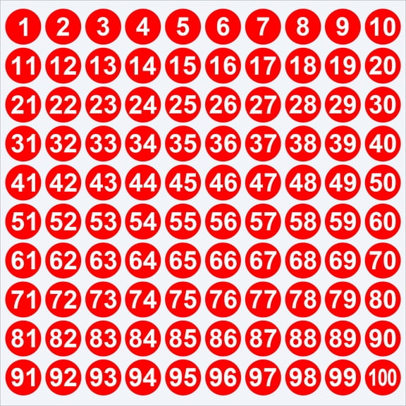 XmhyTop-A 2 Sheets Consecutive Number Stickers 1cm Round Self-Adhesive Number Labels 1-100, Coding Inventory Labels,Round Number Stickers,Red