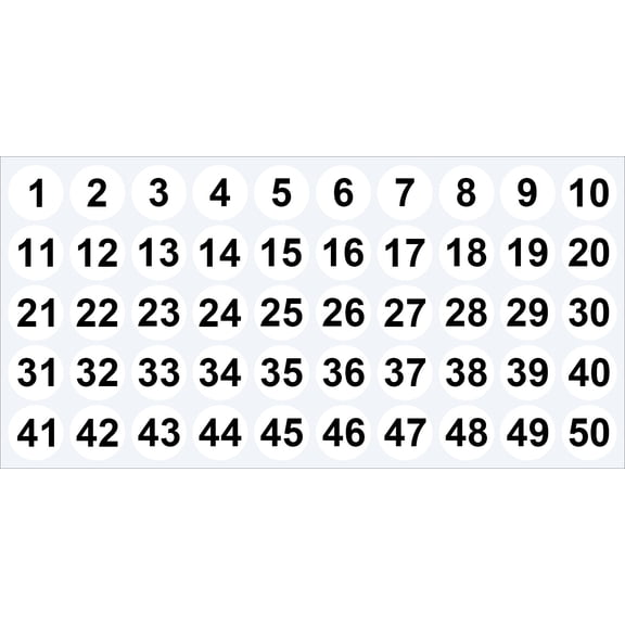 XmhyTop-A 2 Sheets Consecutive Number Stickers 1cm Round Self-Adhesive Number Labels 1-50, Coding Inventory Labels,Round Number Stickers,White