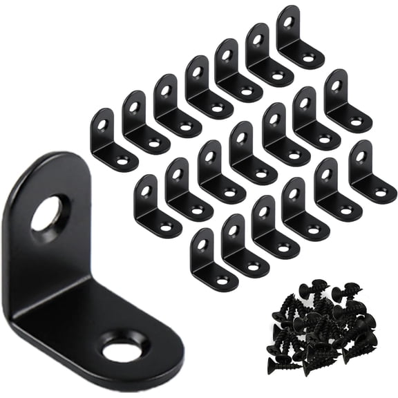 XmhyTop-A 20 Pack Black L Bracket 2.5*2.5cm, Corner Brace with Screws, Shelf Bracket, Furniture Bracket for Wood Furniture