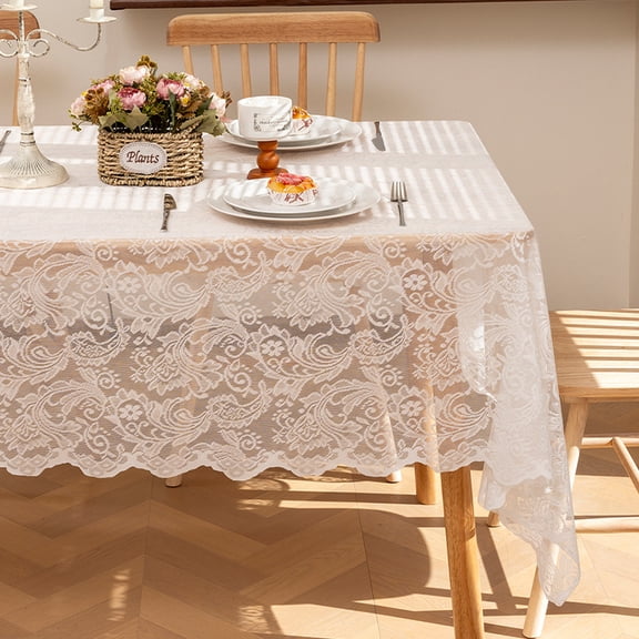 XmhyTop-A 200*150cm White Lace Tablecloth Elegant Wedding Party Table Cover, Reception Tablecloth for Home Decor Events,Style B
