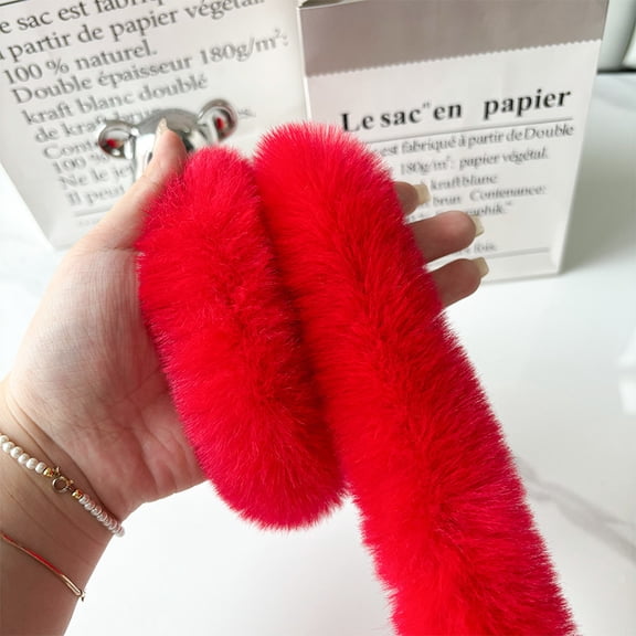 XmhyTop-A 200cm Faux Fur Trim Strip Skin for Collar Cuffs Decoration, DIY Clothing Sewing Craft,Red