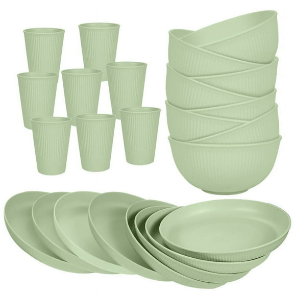 XmhyTop-A 24-Piece Dinner Plate Set - Dinnerware Sets for Family Meals, Kitchen Dishes Set with Wheat Straw Material, Service for 8,Green