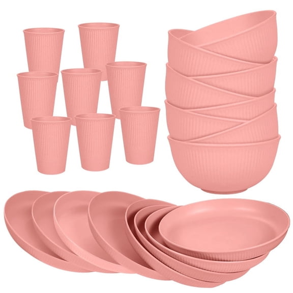 XmhyTop-A 24-Piece Dinner Plate Set - Dinnerware Sets for Family Meals, Kitchen Dishes Set with Wheat Straw Material, Service for 8,Pink