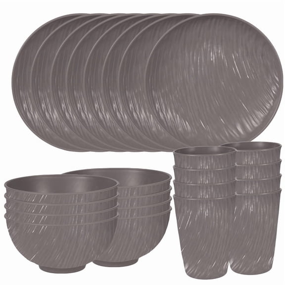XmhyTop-A 24-Piece Reusable Plastic Plates Bowls Cups Set Heavy Duty Tableware for Picnic Camping Beach,Outdoor Dinnerware,Grey