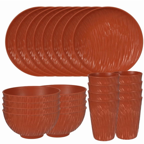 XmhyTop-A 24-Piece Reusable Plastic Plates Bowls Cups Set Heavy Duty Tableware for Picnic Camping Beach,Outdoor Dinnerware,Orange