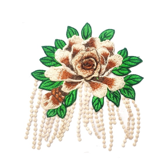 XmhyTop-A 2Pcs Embroidered Peony Applique Vintage Flower Sew On Patches with Tassel & Fringe Trim, Lace Appliques for Clothing DIY,Style B,Brown