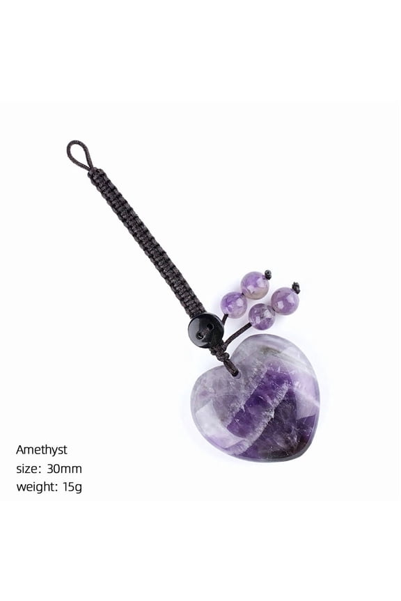 -A 2Pcs Heart Shaped Stone Keychain Pendant DIY Stone Pendant for Keychain Making & Necklace Craft, Natural Crystal Charm,Purple