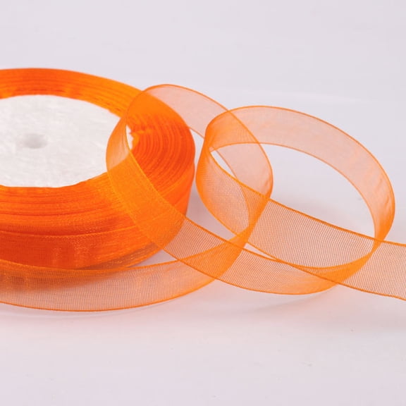 XmhyTop-A 49 Yards Organza Ribbon Roll,Sheer Transparent Satin Edge Ribbon for Gift Wrapping, Wedding, Party Craft Decor,Dark Orange